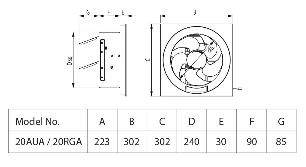 KDK 20AUA Ventilating Fan (Wall Mount, Automatic Shutter) 8", view 4