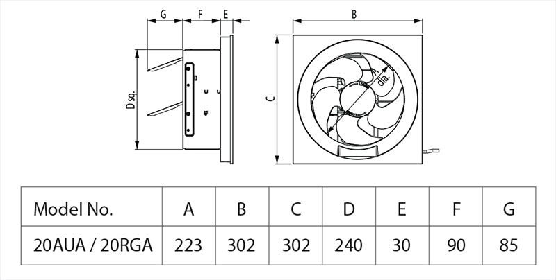 KDK 20RGA Ventilating Fan (Reversible) 8", view 3