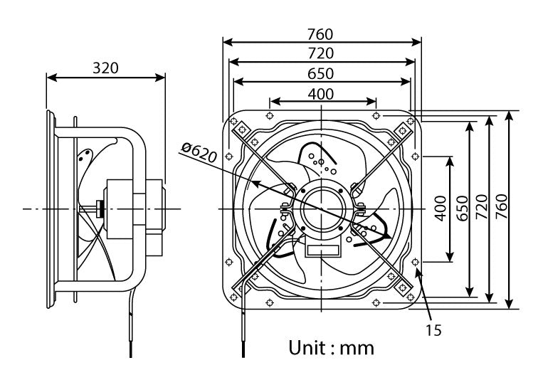 KDK 60GSC Industrial Ventilating Fan (High Pressure) 62 cm (24"), view 2