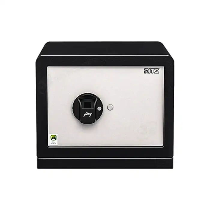 Godrej Ritz Bio biometric fingerprint safe with i-Buzz alarm, front view. Elite Radio Sri Lanka.