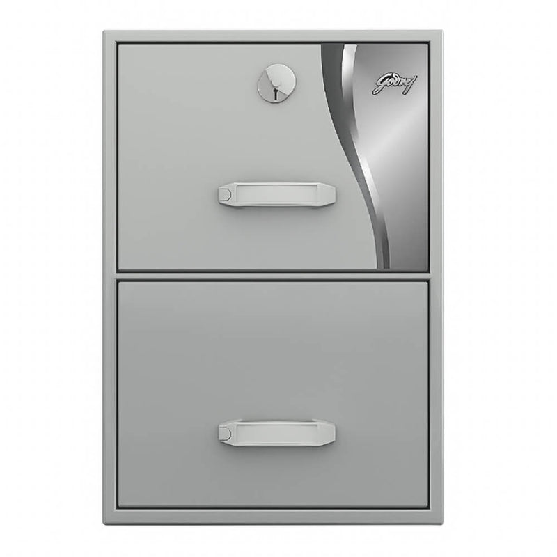 Godrej FRFC 2-drawer fire-resistant filing cabinet, front view. Elite Radio Sri Lanka.