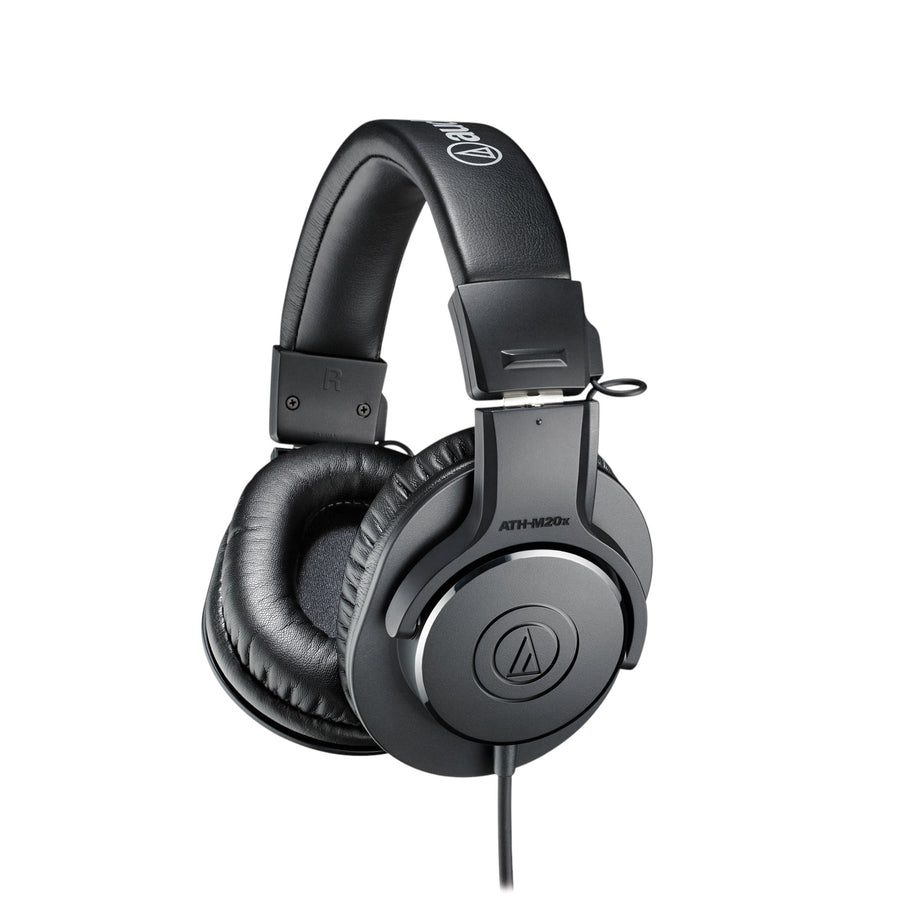 Audio-Technica ATH-M20x closed-back studio monitor headphones in black, three-quarter view. Elite Radio Sri Lanka.