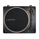 Elite Radio Audio-Technica AT-LP70XBT Bluetooth turntable in bronze, black, and white with automatic belt-drive and J-shaped tonearm.