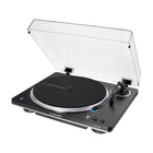 Elite Radio Audio-Technica AT-LP70XBT Bluetooth turntable in bronze, black, and white with a clear dust cover.