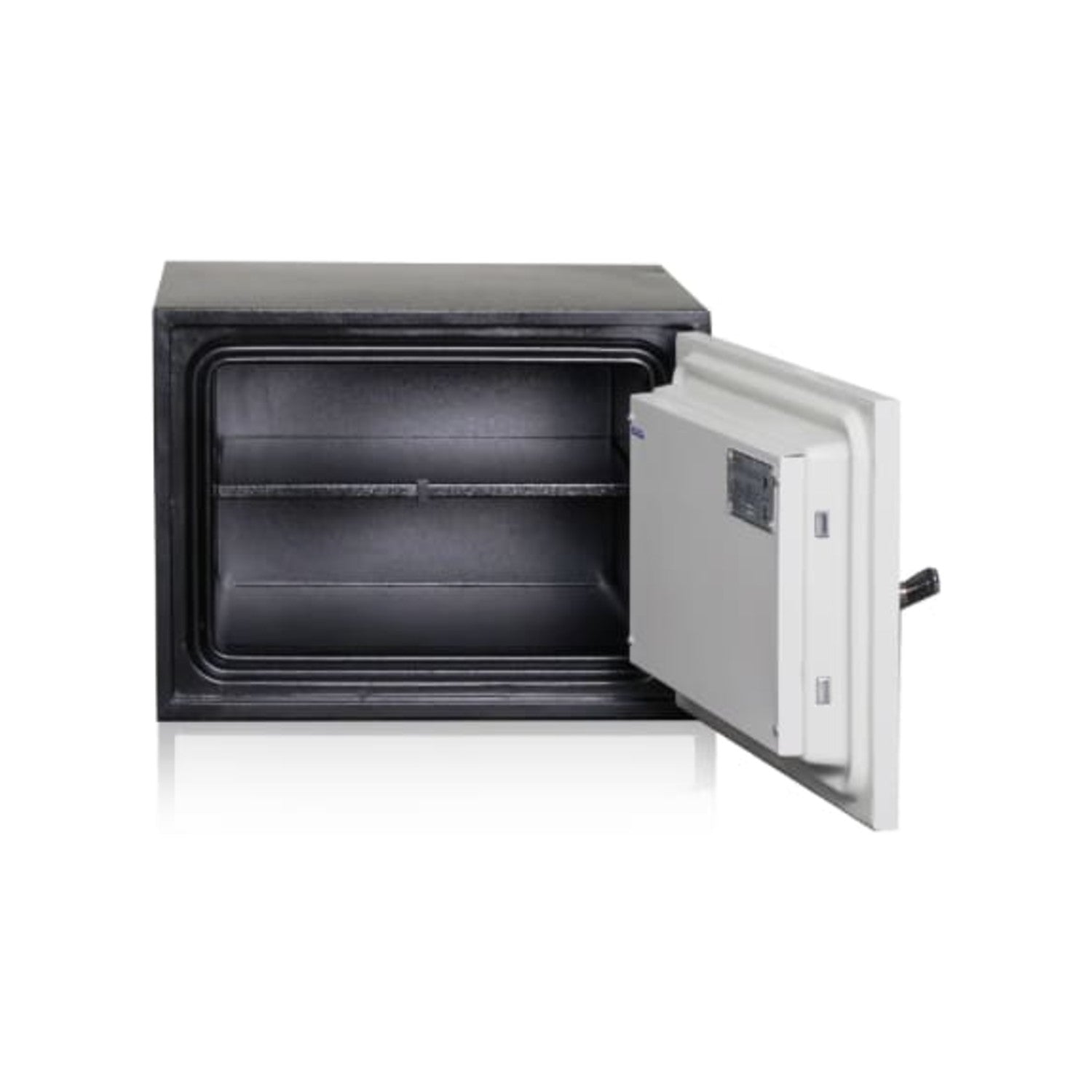 Godrej Safire 30H Safe, 2-Key Lock, door open showing interior. Elite Radio Sri Lanka.