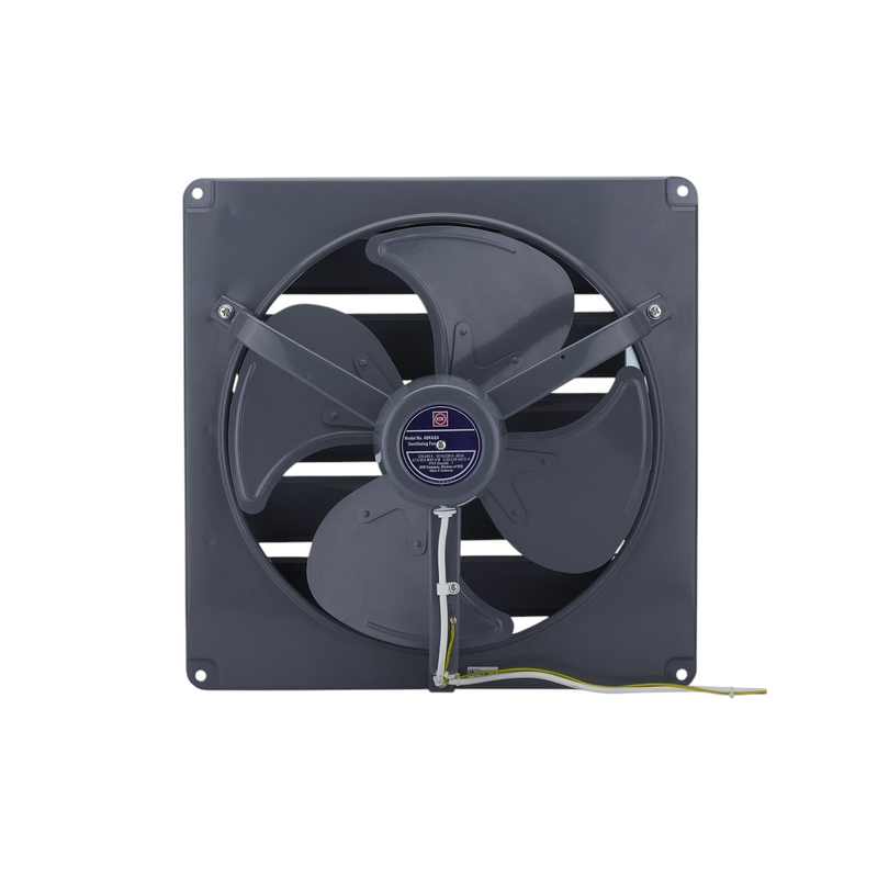 Elite Radio KDK 40KAQA industrial ventilating fan with grey wave-shaped metal blades and automatic shutter