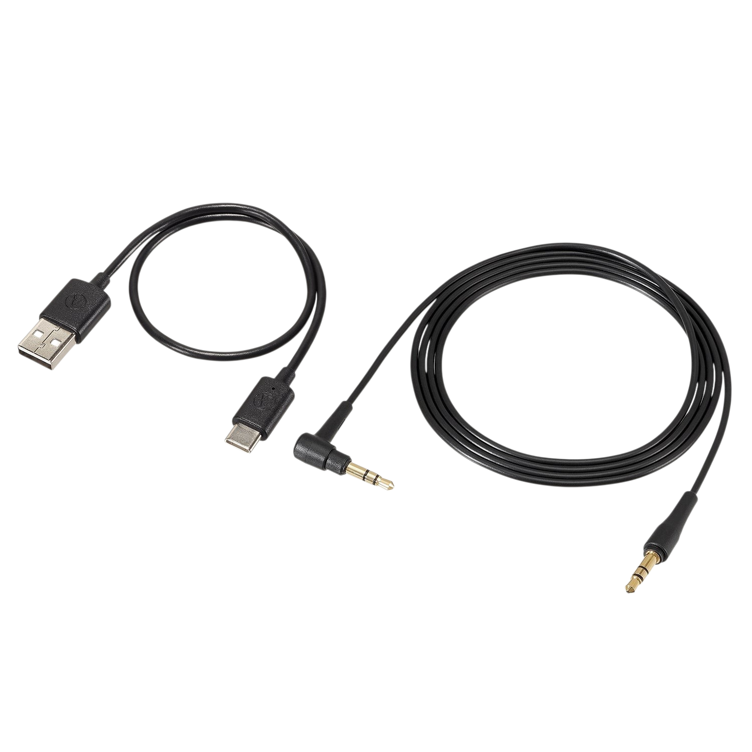 Elite Radio USB-C charging cable and 3.5 mm audio cable for Audio-Technica ATH-M20xBT headphones on white background